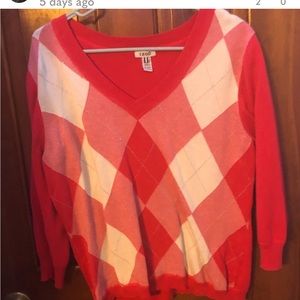 Pink and white v-neck sweater